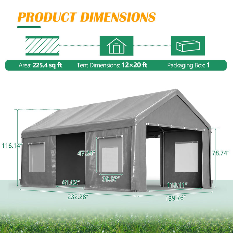12x20 FT Heavy Duty Carport Canopy with Galvanized Steel Frame - White, photo 2 of 10
