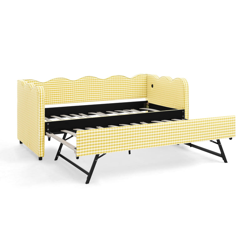 Cozy Gingham Daybed with Trundle Twin Size Sofa Bed by HouseOfZazla