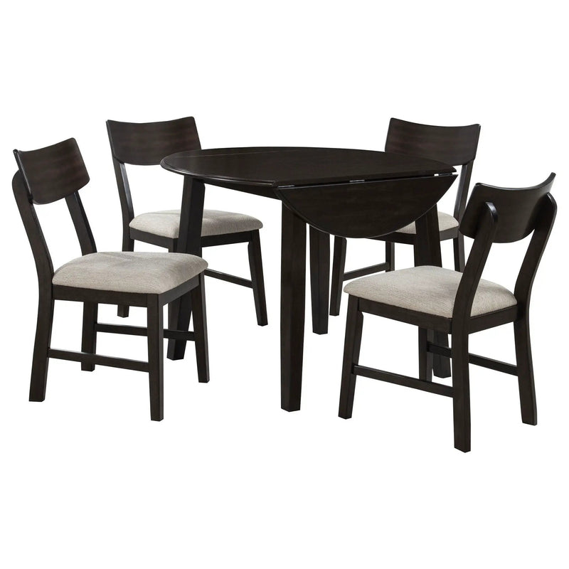 Catley 5-piece Round Drop Leaf Dining Table Set Dark Coffee by Unique Piece Furniture