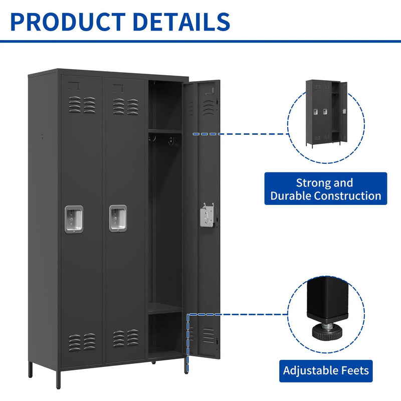 Storage Locker Cabinet With Locks For Employees, Home Gym Office School Garage - Black by HouseOfZazla