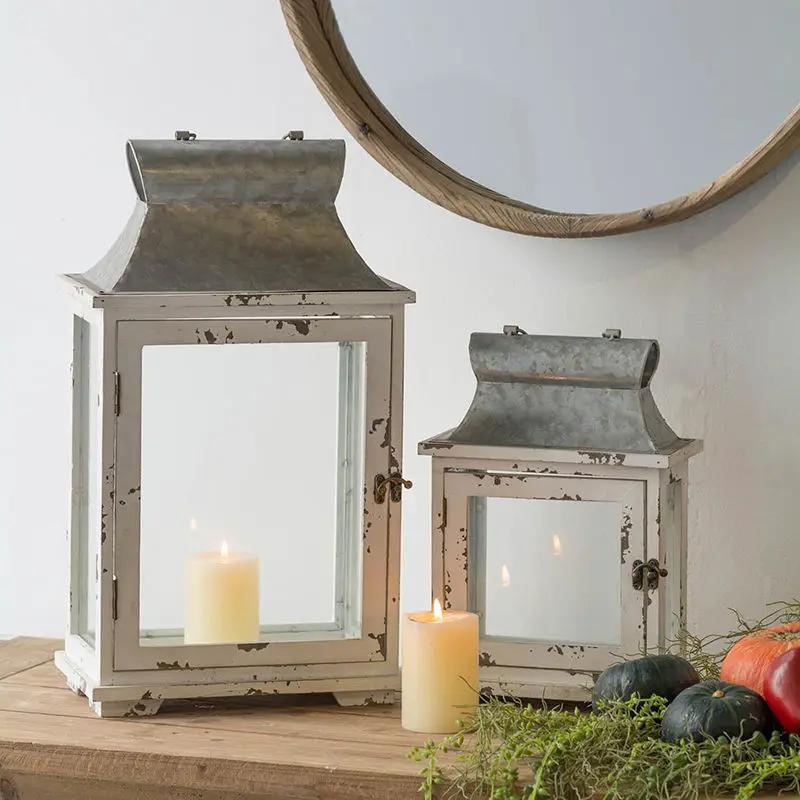 Wooden Candle Lantern Decorative, Hurricane Lantern Holder Decor For Indoor Outdoor, Home Garden Wedding - White by Unique Piece Furniture