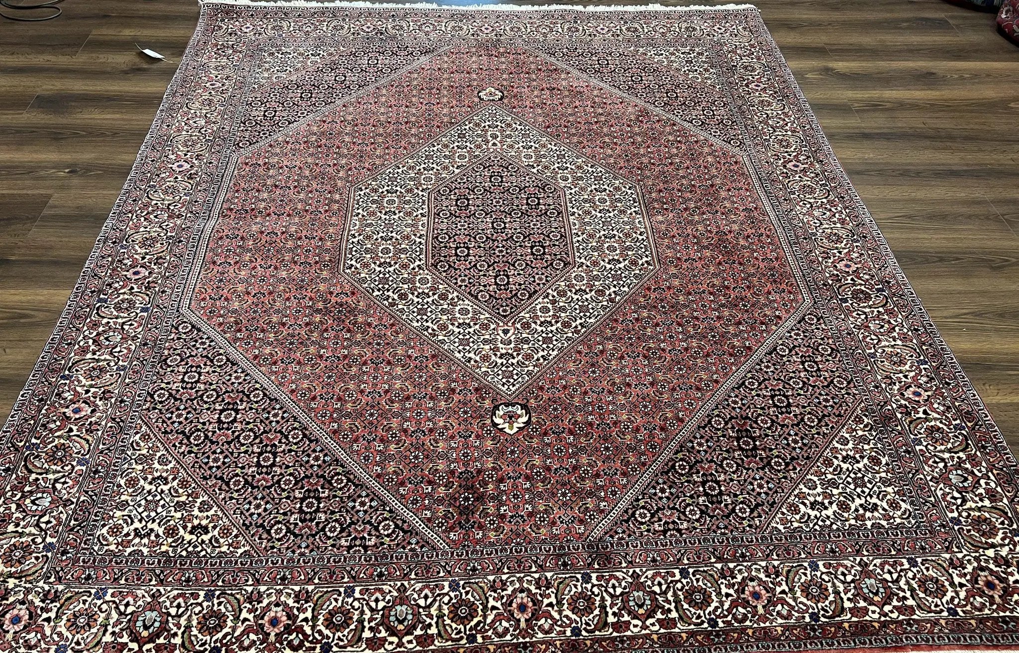Wonderful Persian Bidjar Rug 7x8 ft, Almost Square Oriental Carpet, Herati Mahi, Highly Detailed, Ivory Red Navy Blue, Very Fine Handmade Bijar Rug by Jewel Rugs
