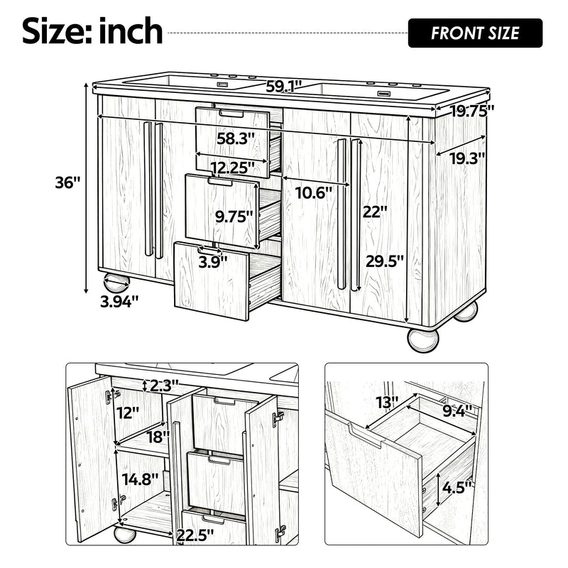 Double Sink Bathroom Vanity With Sinks, Soft Close Doors & 3 Drawers - Wood by HouseOfZazla