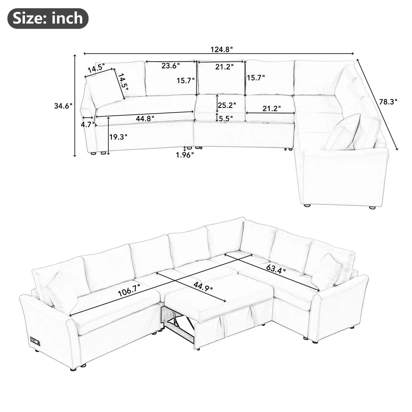 L-Shaped Sofa Convertible Sofa Bed Pull Out Sofa Sleeper With Two Back Pillows, Two USB Ports And Two Power Sockets For Living Room by HouseOfZazla