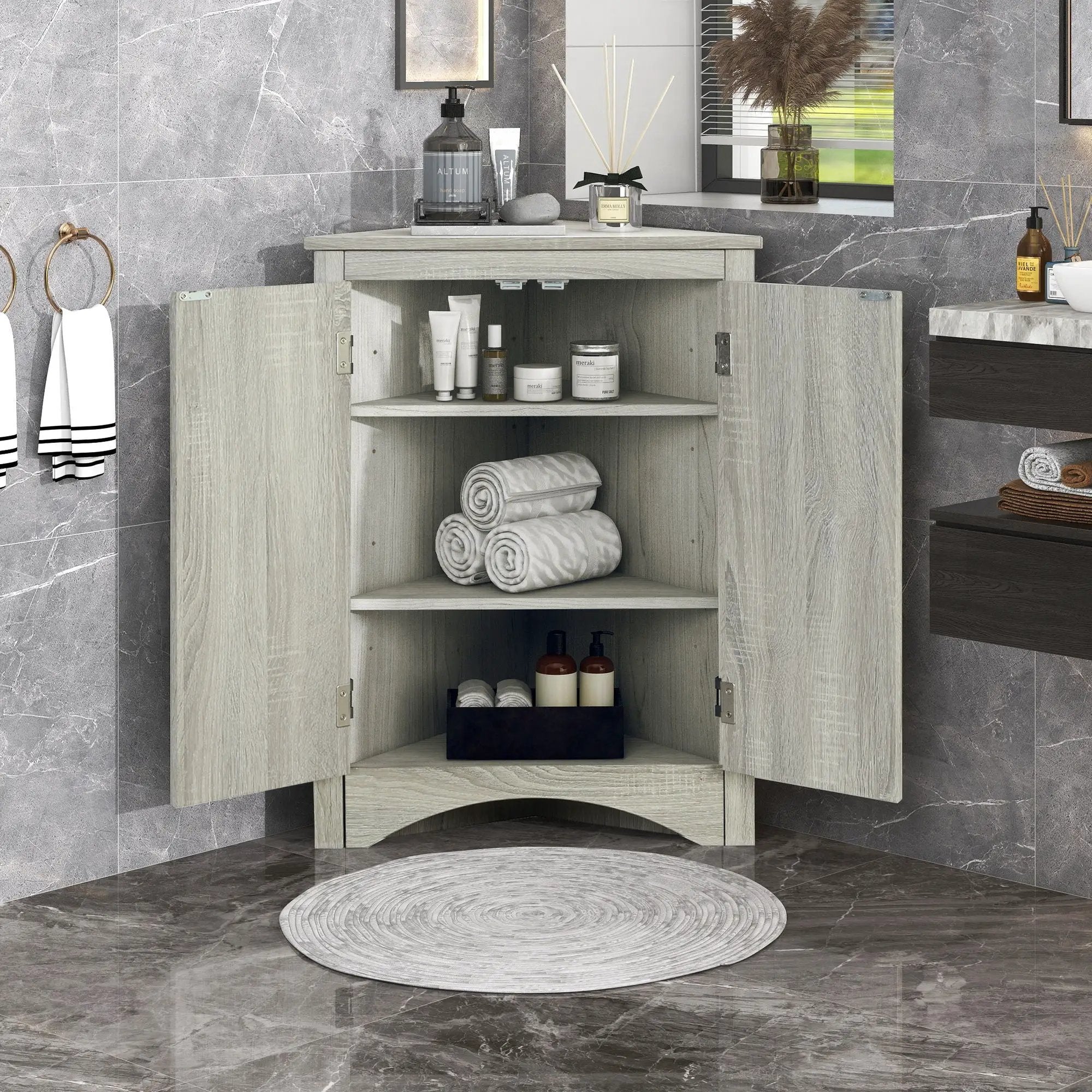 Triangle Bathroom Storage Cabinet With Adjustable Shelves, Freestanding Floor Cabinet For Home Kitchen by HouseOfZazla