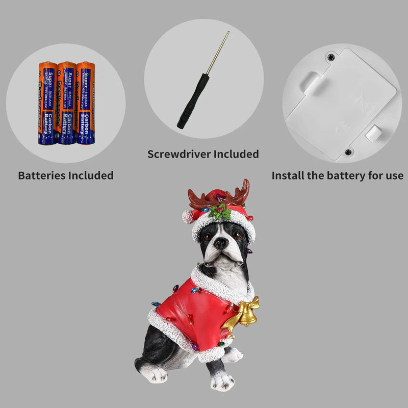 Christmas Boston Terrier Statue, Holiday Dog Figurine in Santa Outfit by HouseOfZazla
