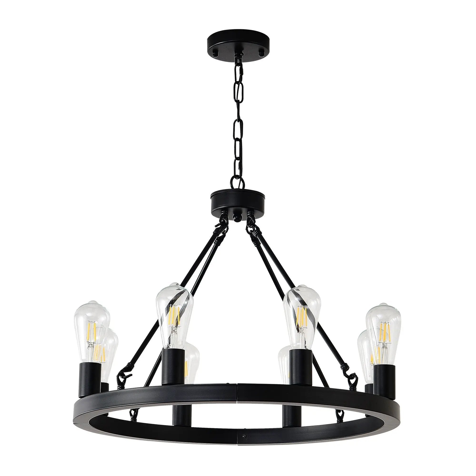 6 Light (No Bulbs) Wagon Wheel Chandelier Farmhouse Modern Small Round Chandelier For Living Room Kitchen Island Foyer Hallway Entryway Bedroom Dining Room Light Fixture Ceiling Hanging - Matte Black by HouseOfZazla
