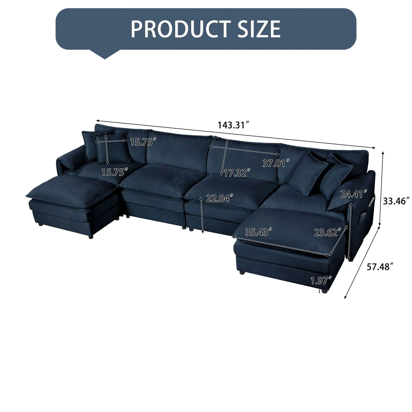 Modern Comfy Deep Seat Modular Sectional Sofa Cloud Couch With Ottoman by HouseOfZazla