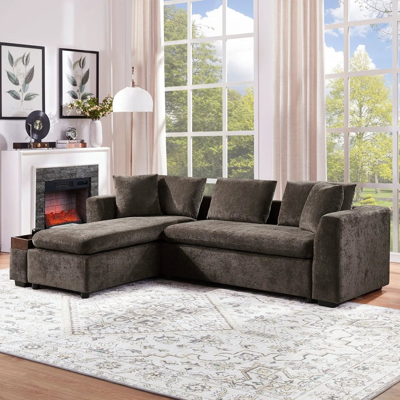Modern L Shaped Sectional Sofa With Upholstery And Wooden Storage by HouseOfZazla
