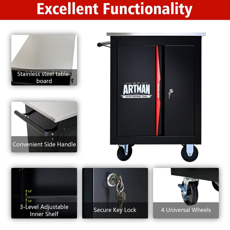 Double Door Clapboard Multi-Function Tool Cart - Black / Red by HouseOfZazla