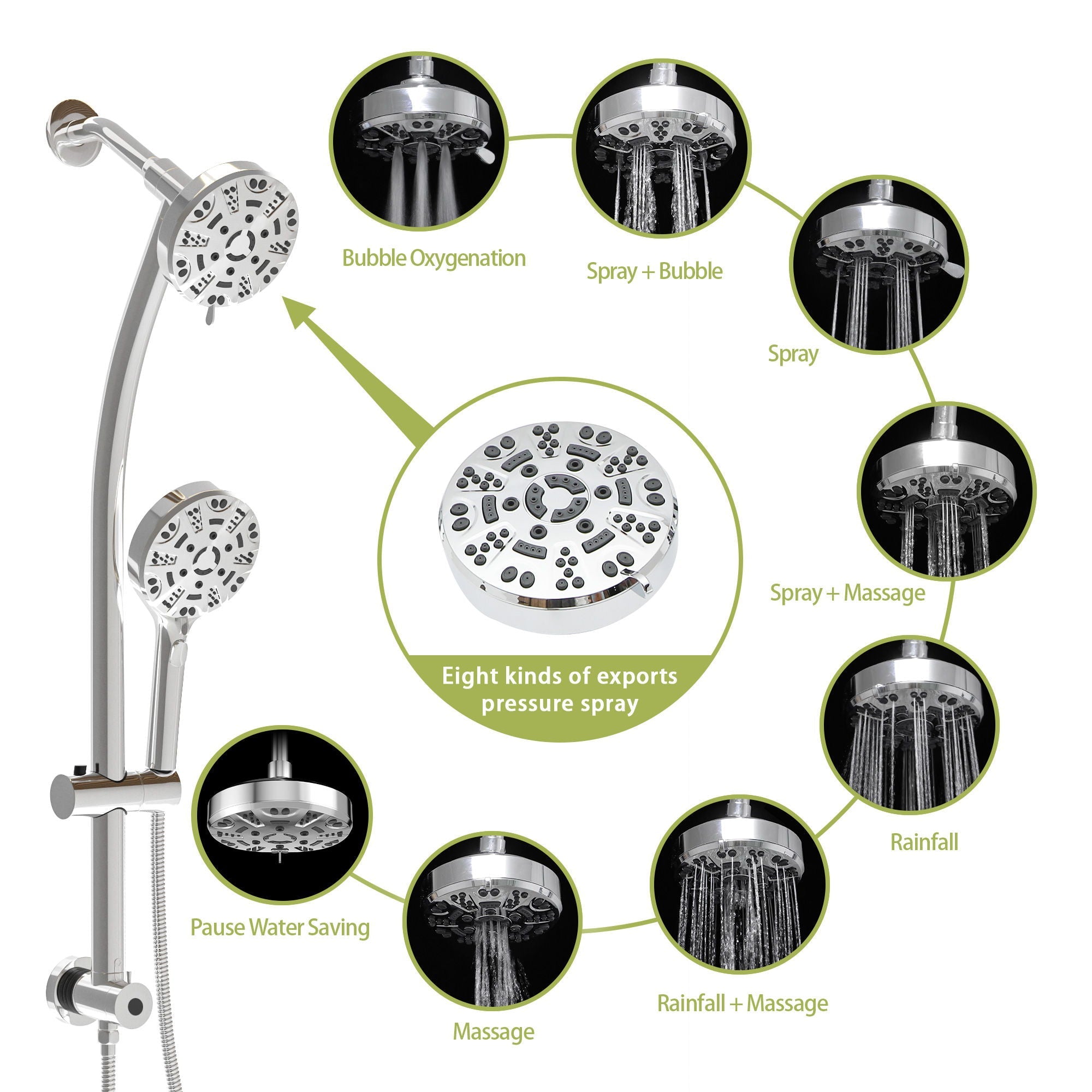Multi Function Dual Shower Head System With 4.7" Rain Showerhead, 8 Function Hand Shower, Adjustable Slide Bar by HouseOfZazla