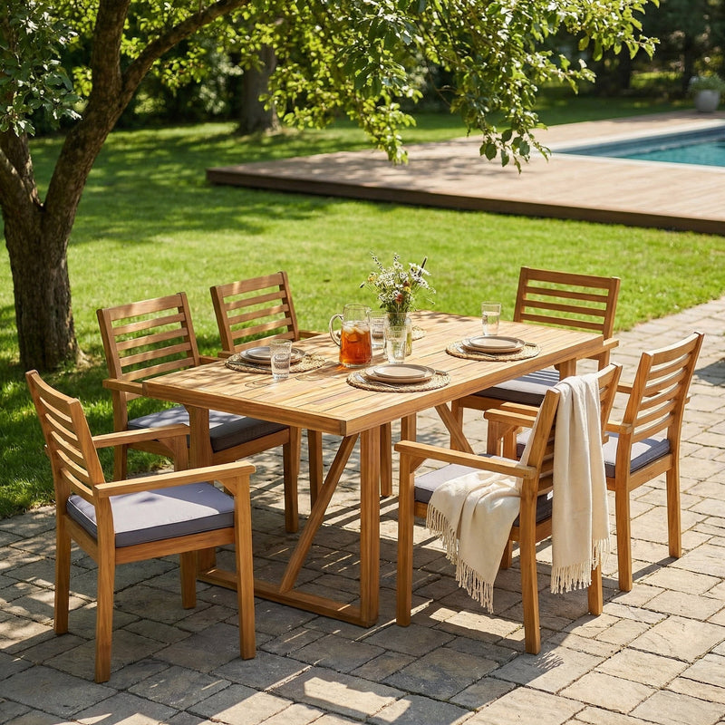 7 Pieces Acacia Wood Outdoor Dining Set by HouseOfZazla