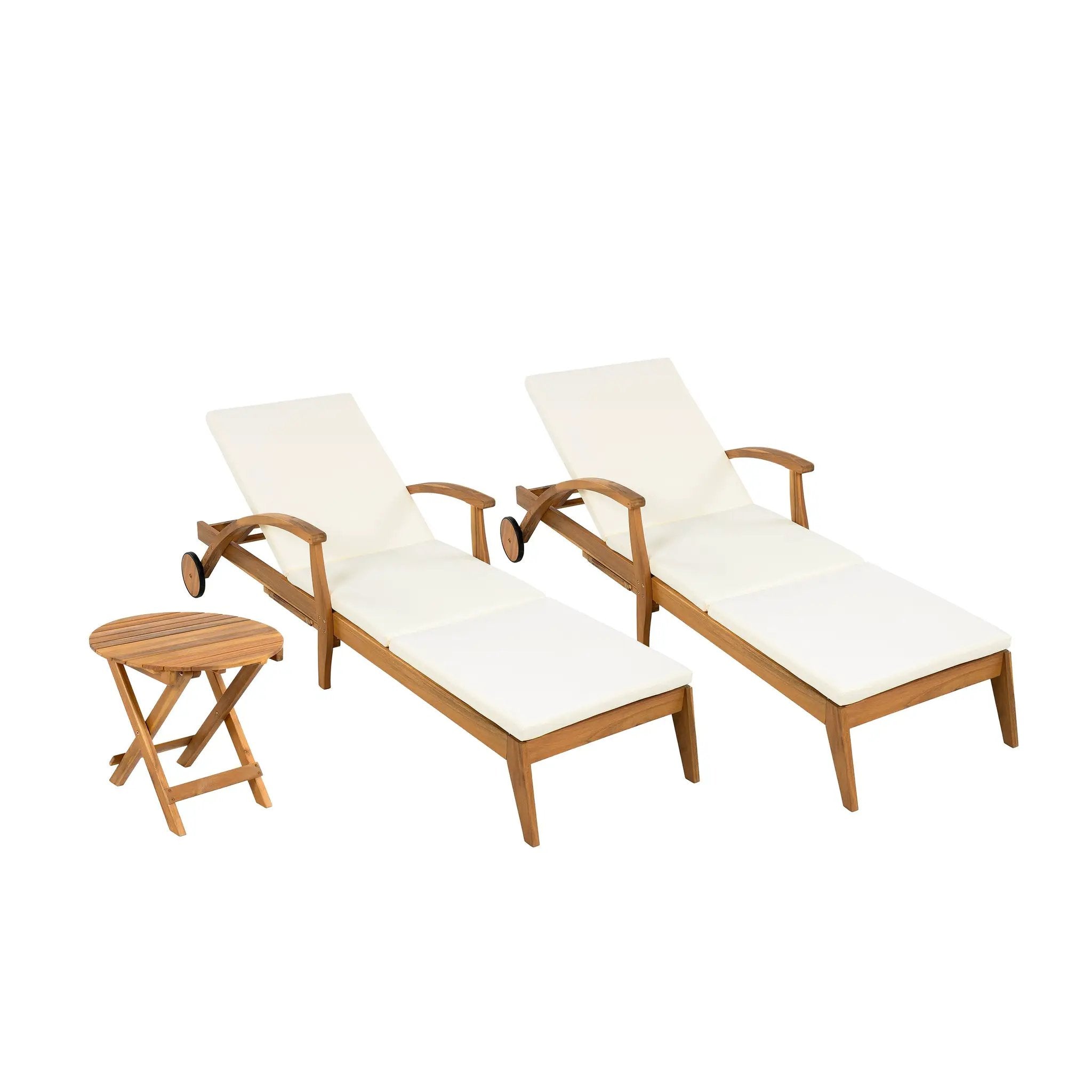 Outdoor Recliner Side Table Set with Acacia Wood and Adjustable Chaise Lounge by HouseOfZazla
