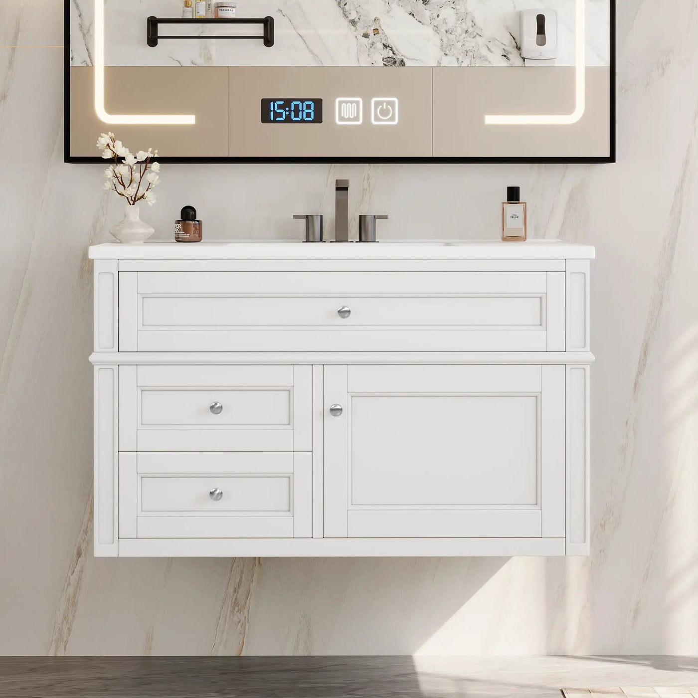 36" Wall Mounted Bathroom Vanity with Ceramic Sink and Storage by HouseOfZazla