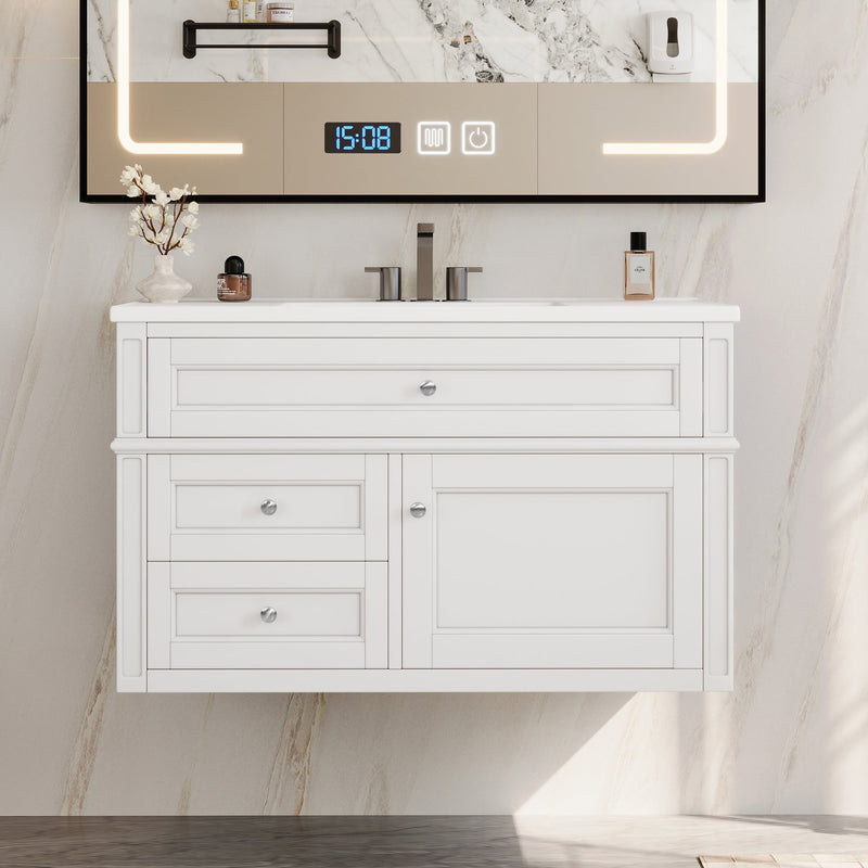 36" Wall Mounted Bathroom Vanity with Ceramic Sink and Storage by HouseOfZazla
