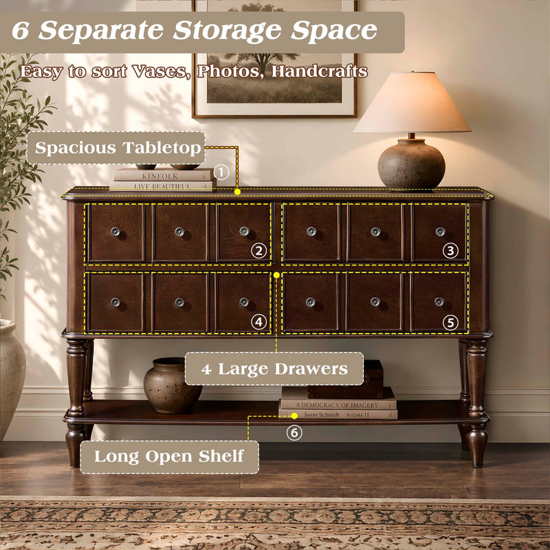 Vintage Console Table with Solid Wood Legs and 4 Storage Drawers - Espresso, photo 9 of 10