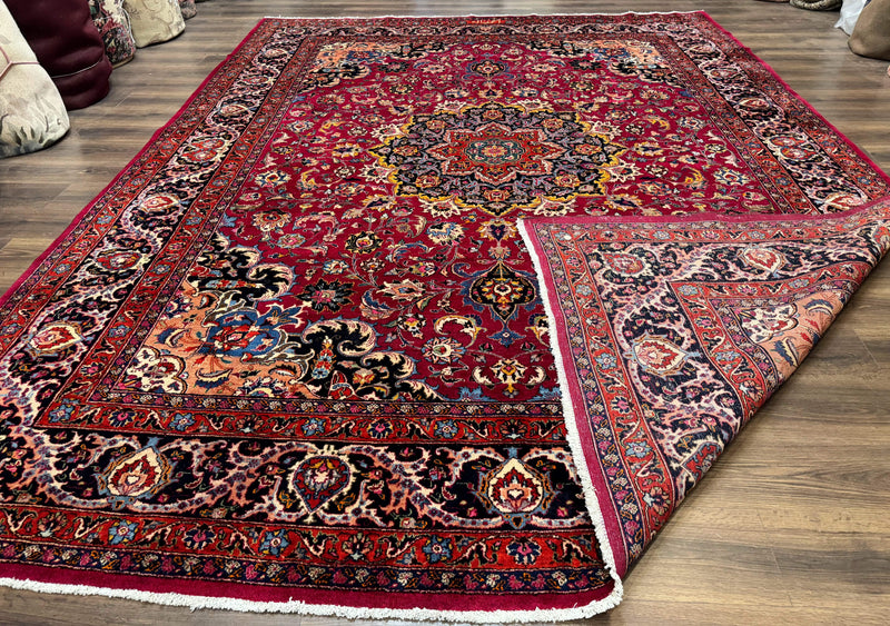 Red Persian Mashad Rug 10x13 - Floral Medallion Signed By Masterweaver by Jewel Rugs
