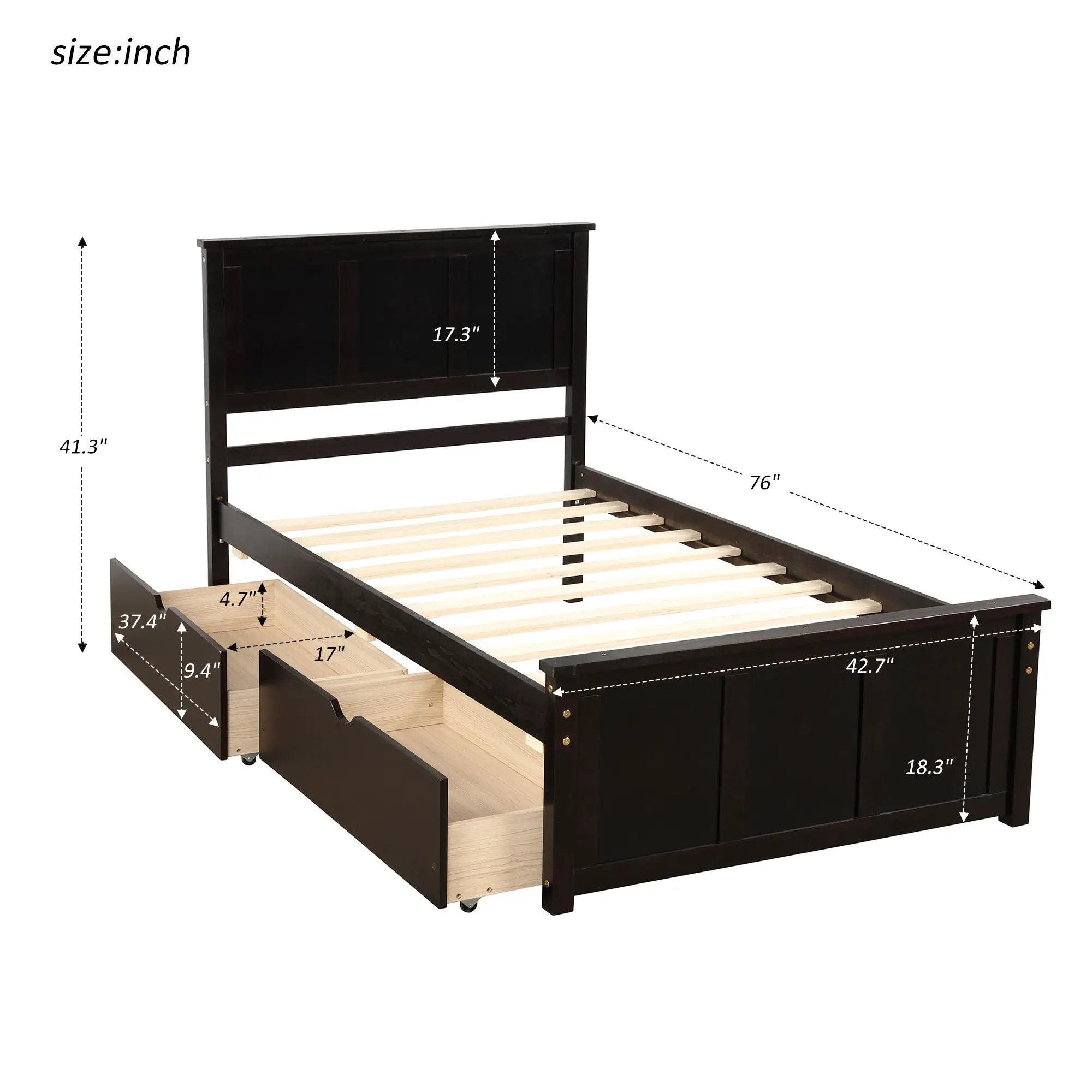 Platform Storage Bed With 2 Wheel Base Drawers by Unique Piece Furniture