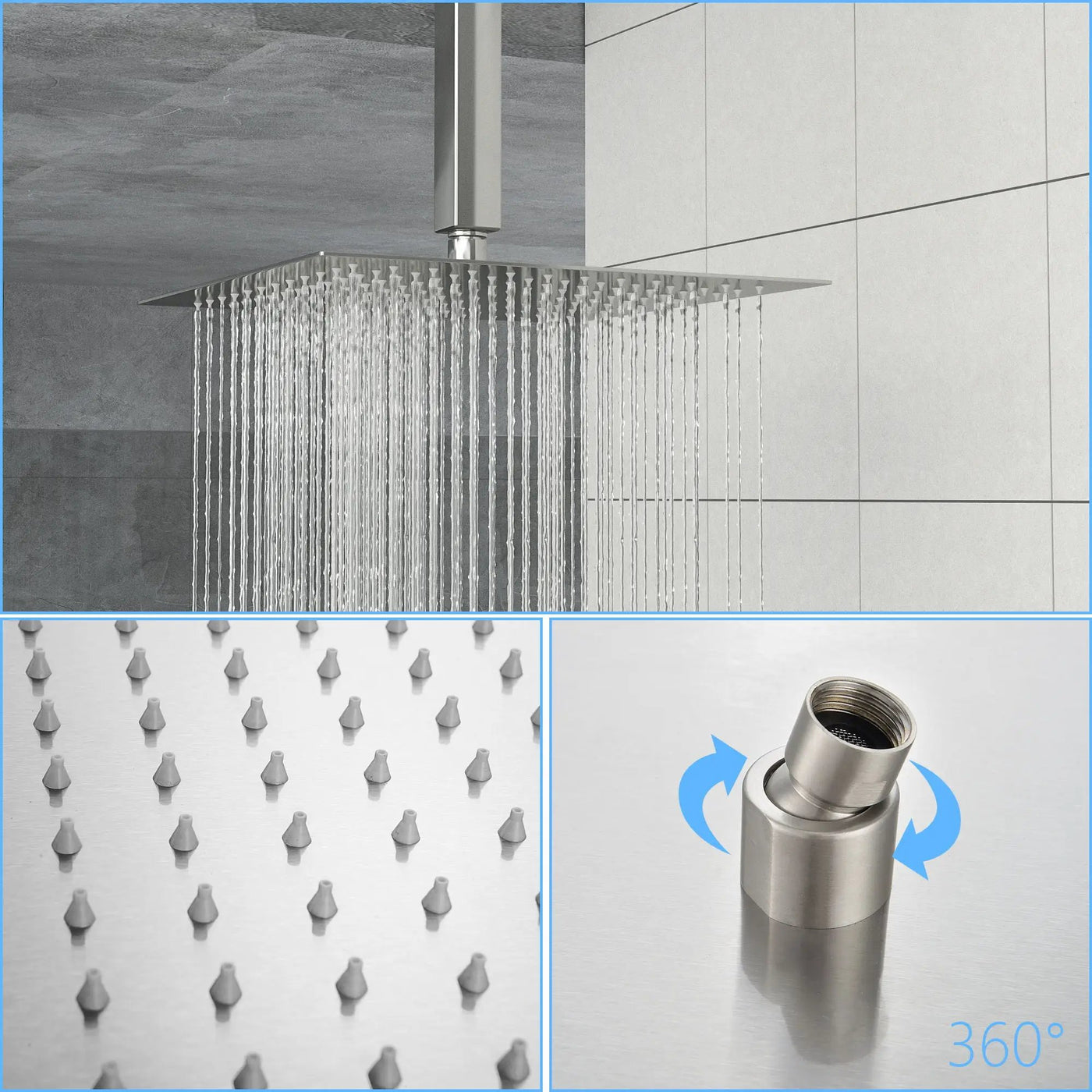 Ultra Thin Square Rainfall Shower Head Stainless Steel, Wall Or Ceiling Mount by HouseOfZazla