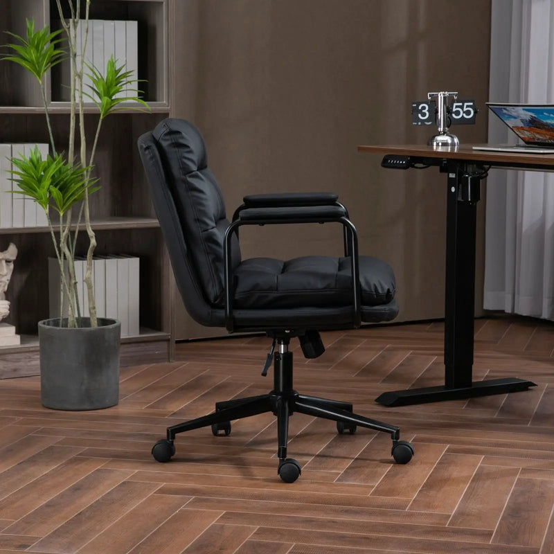 Office Chair, Mid Back Home Office Desk Task Chair With Wheels And Arms Ergonomic Computer Rolling Swivel Chair With Padded Armrest by HouseOfZazla