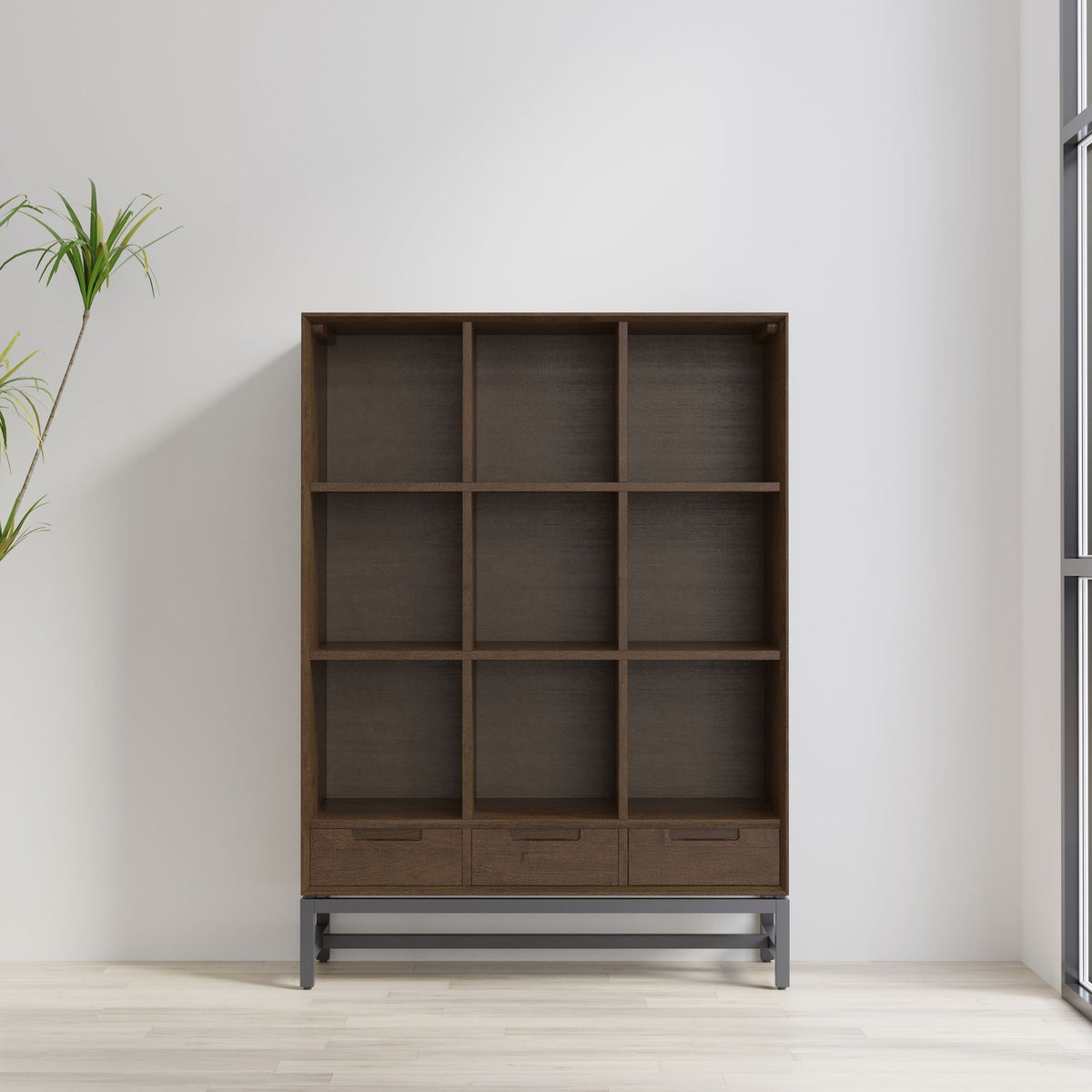 Walnut Brown Cube Organizer Bookcase with Drawers - 9 Cubes, photo 6 of 12