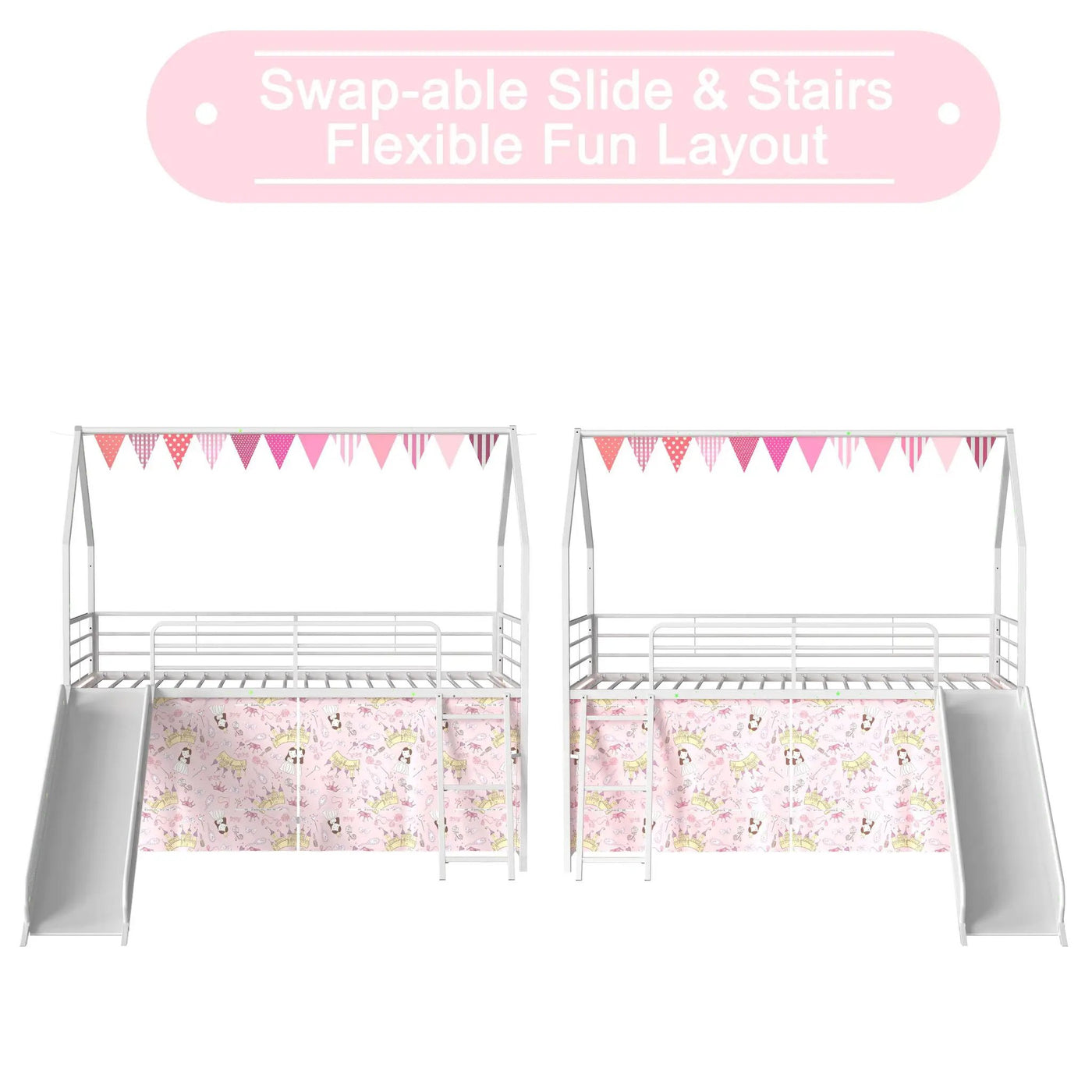 Jack - House Loft Bed With Slide And Curtain Set by HouseOfZazla