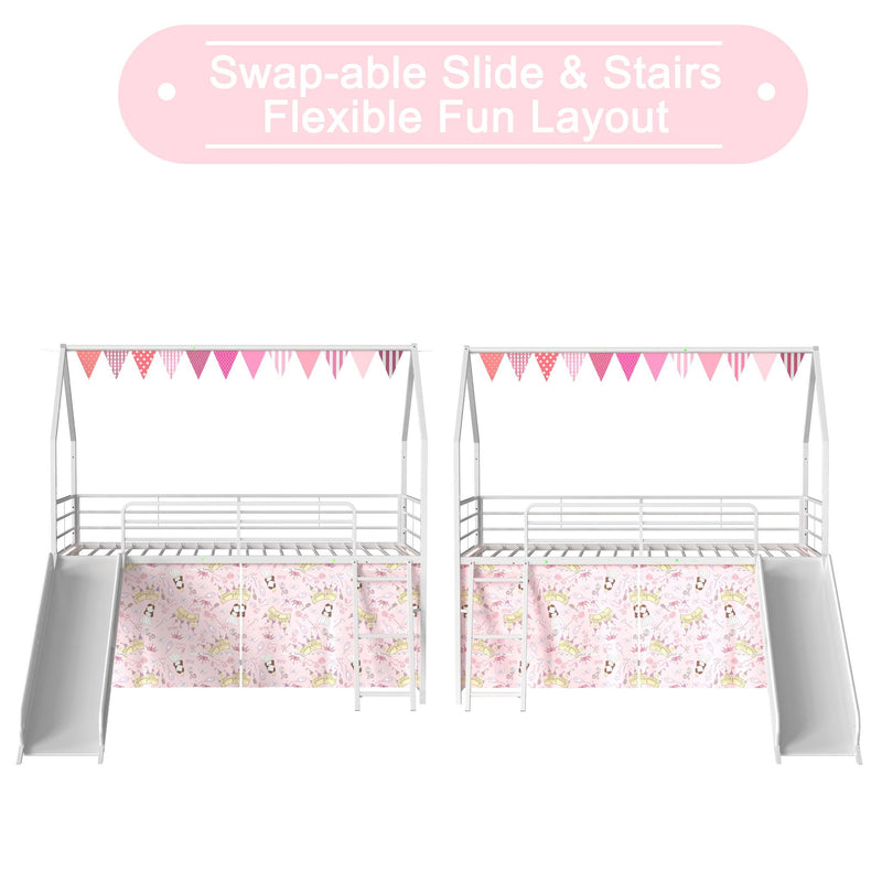 Jack - House Loft Bed With Slide And Curtain Set by HouseOfZazla