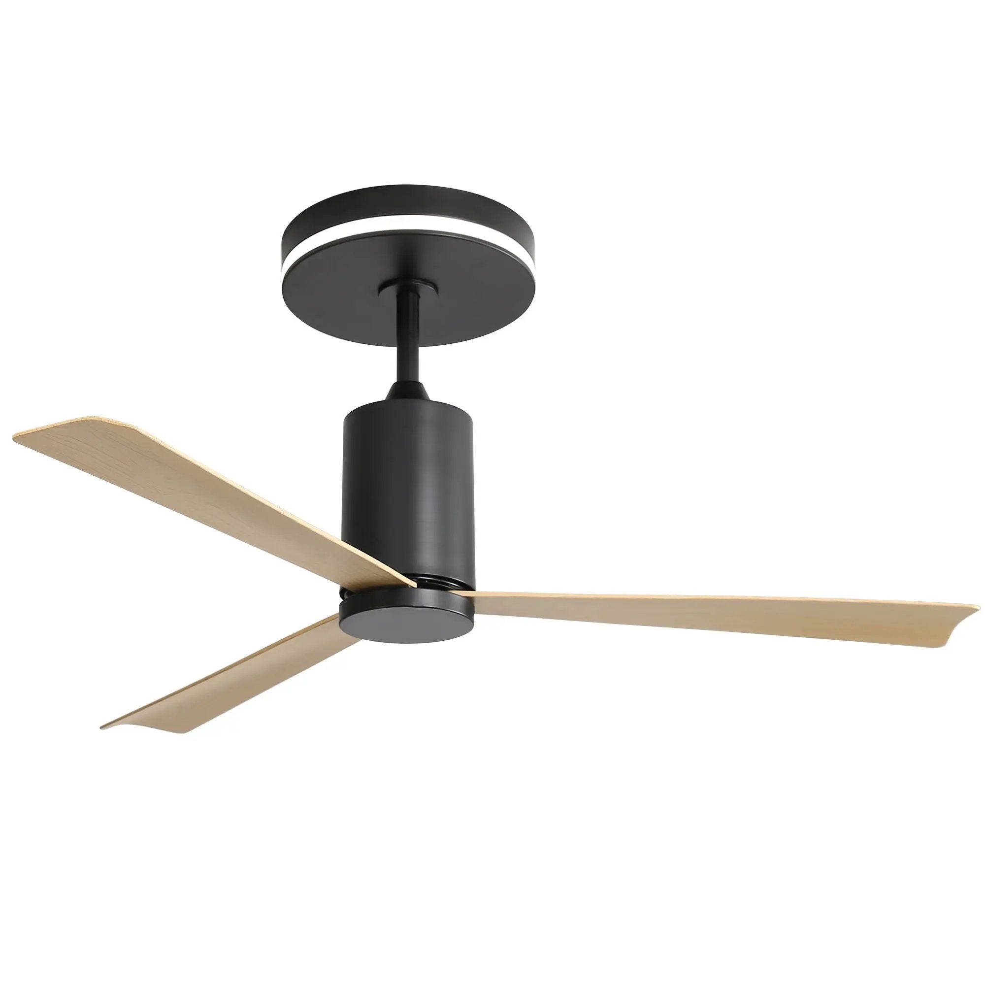 Modern Flush Mount Ceiling Fan With Led Light And Remote Control, 3 ABS Blades Noiseless Reversible Dc Motor For Patio Living Room - Matte Black by Unique Piece Furniture