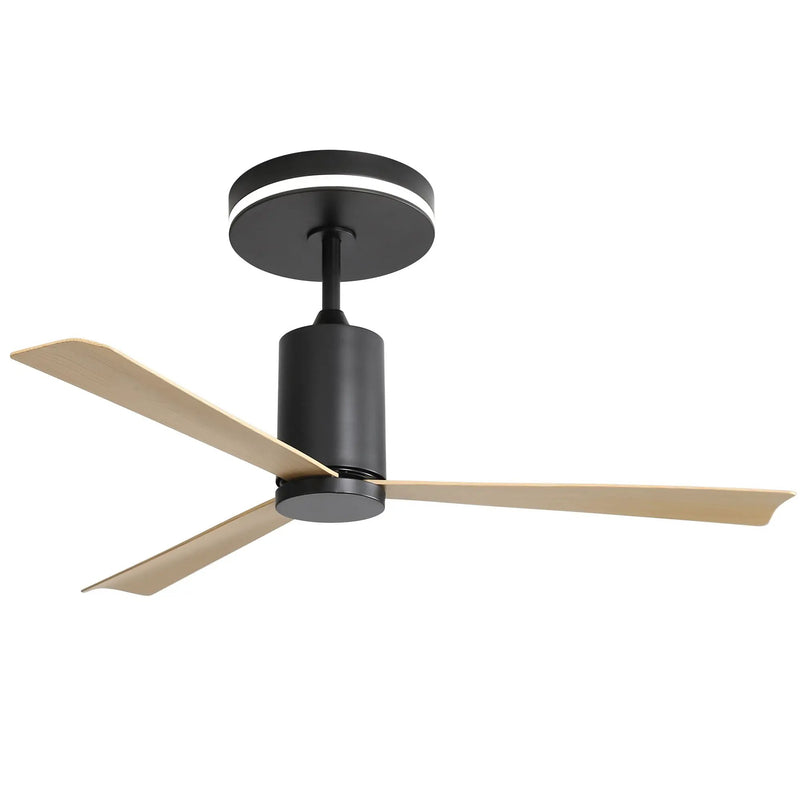 Modern Flush Mount Ceiling Fan With Led Light And Remote Control, 3 ABS Blades Noiseless Reversible Dc Motor For Patio Living Room - Matte Black by Unique Piece Furniture