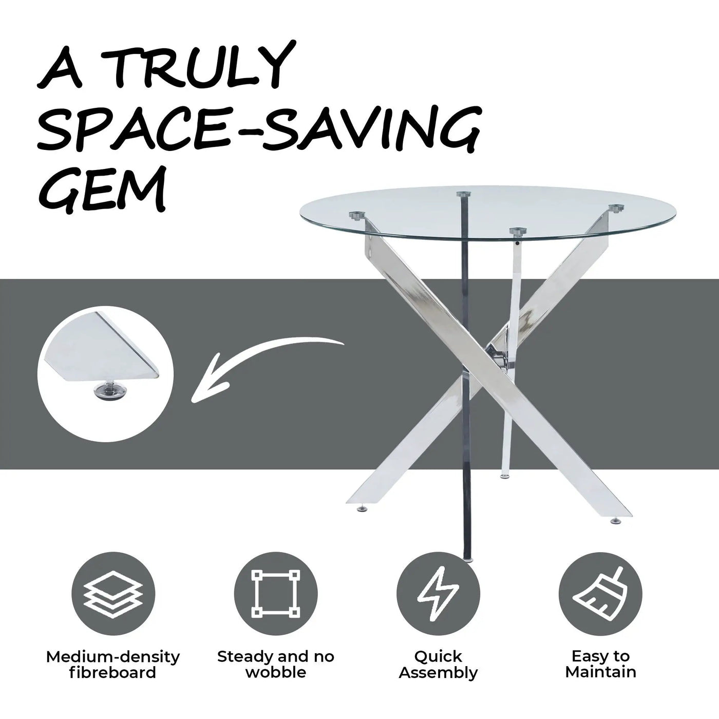 Dining Table With Cross Metal Leg And Tempered Glass, Modern Space Saving Kitchen Table For Living Room by HouseOfZazla