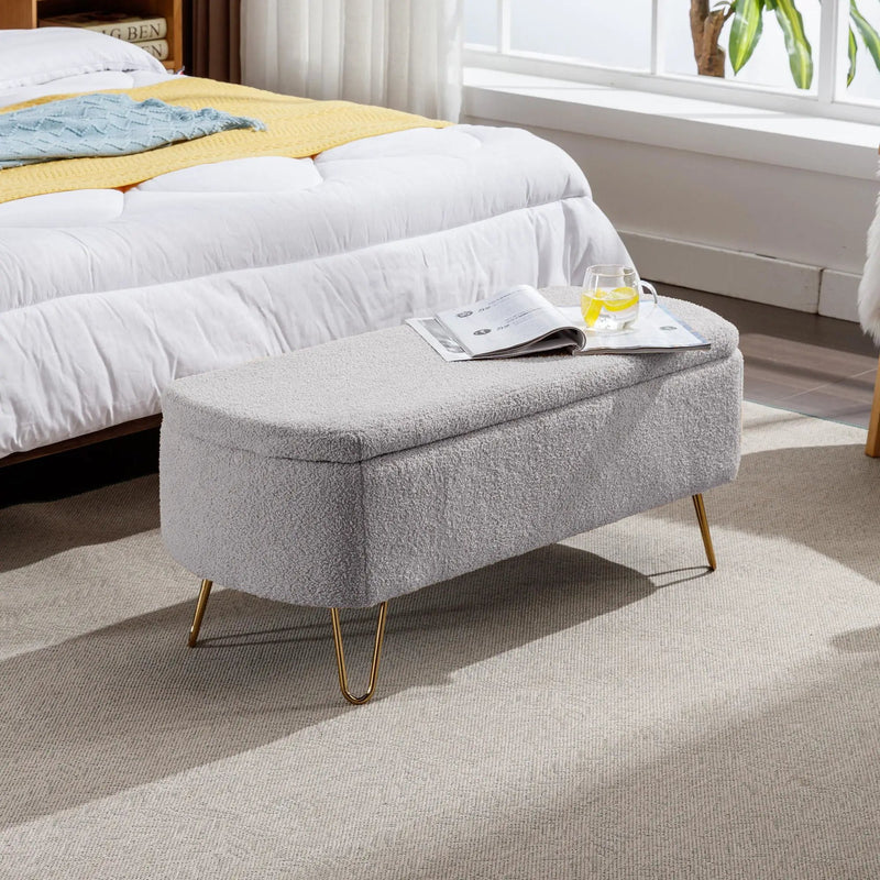 Storage Ottoman Bench For End Of Bed Legs, Modern Camel Faux Fur Entryway Bench Upholstered Padded With Storage For Living Room Bedroom by Unique Piece Furniture