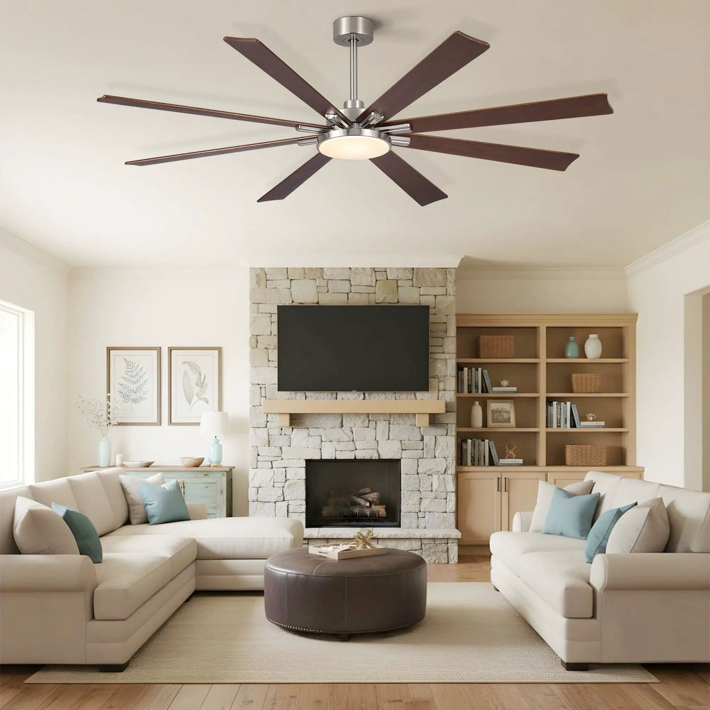 Large Ceiling Fan With Dimmable LED Light 8 Blades Remote Control, Reversible DC Motor by HouseOfZazla