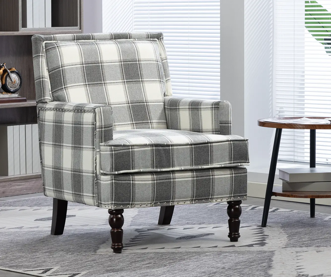 Upholstered Accent Chair, Vintage Armchair with Solid Wood Legs by HouseOfZazla