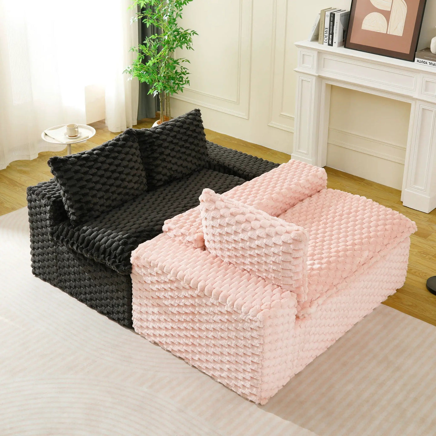 Multifunctional Sofa Pink Black, Fits 4 People by HouseOfZazla