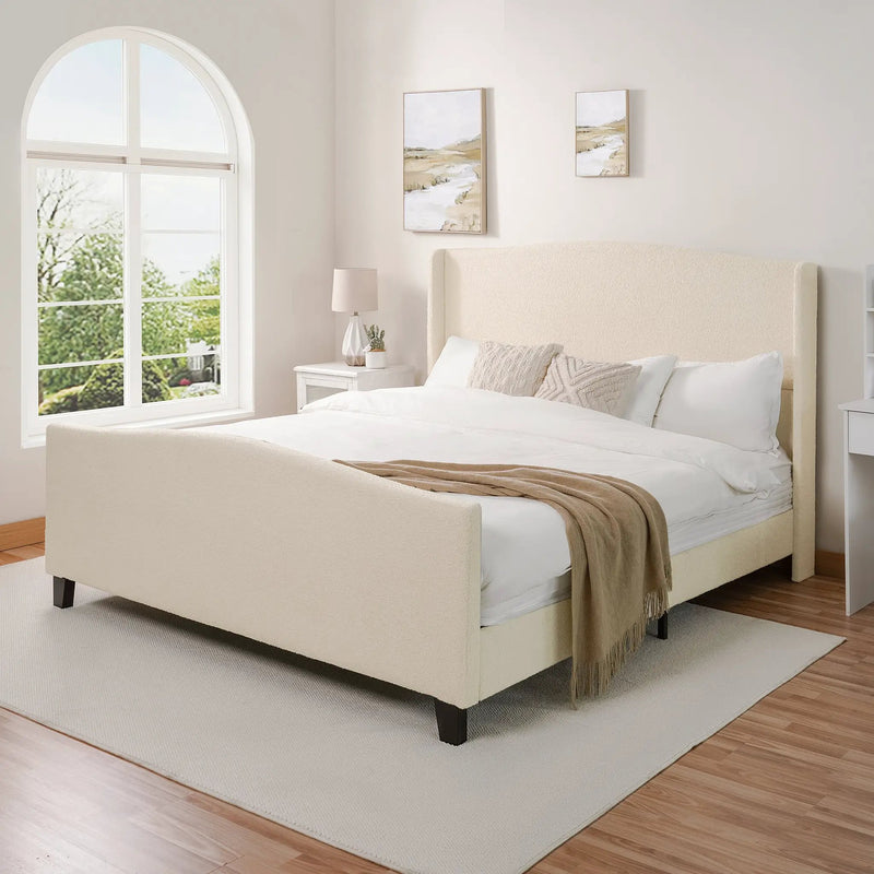 King Size Bed Frame with Upholstered Teddy Velvet Headboard by HouseOfZazla