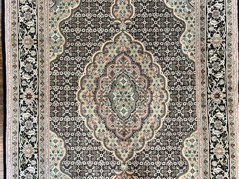 Sino Persian Rug 4x6, Fine Hand Knotted Carpet, Black, Wool, Vintage Rug 4 x 6, Herati Mahi, 300 KPSI by Jewel Rugs