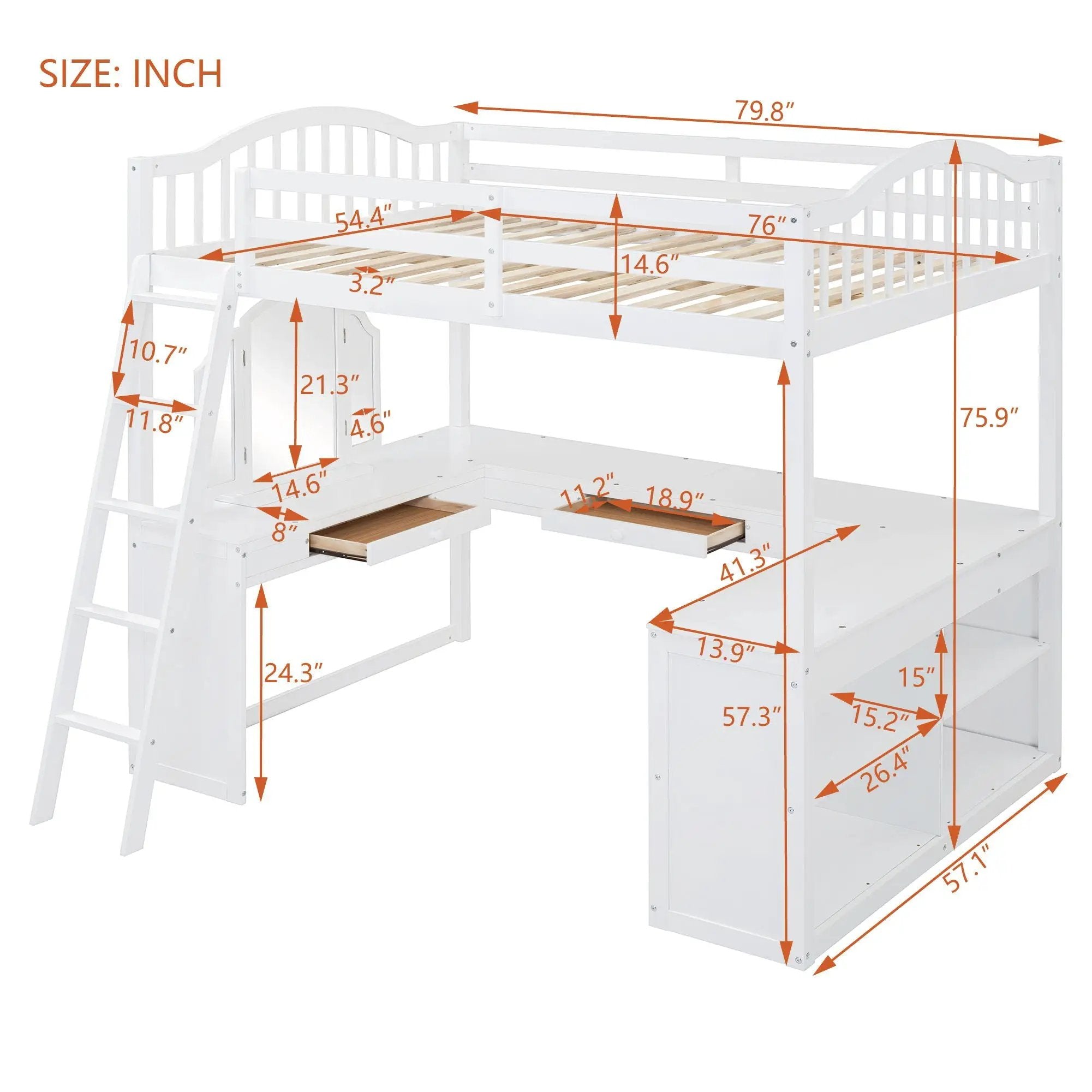 Loft Bed With Drawers, Cabinet, Shelves With Desk by HouseOfZazla