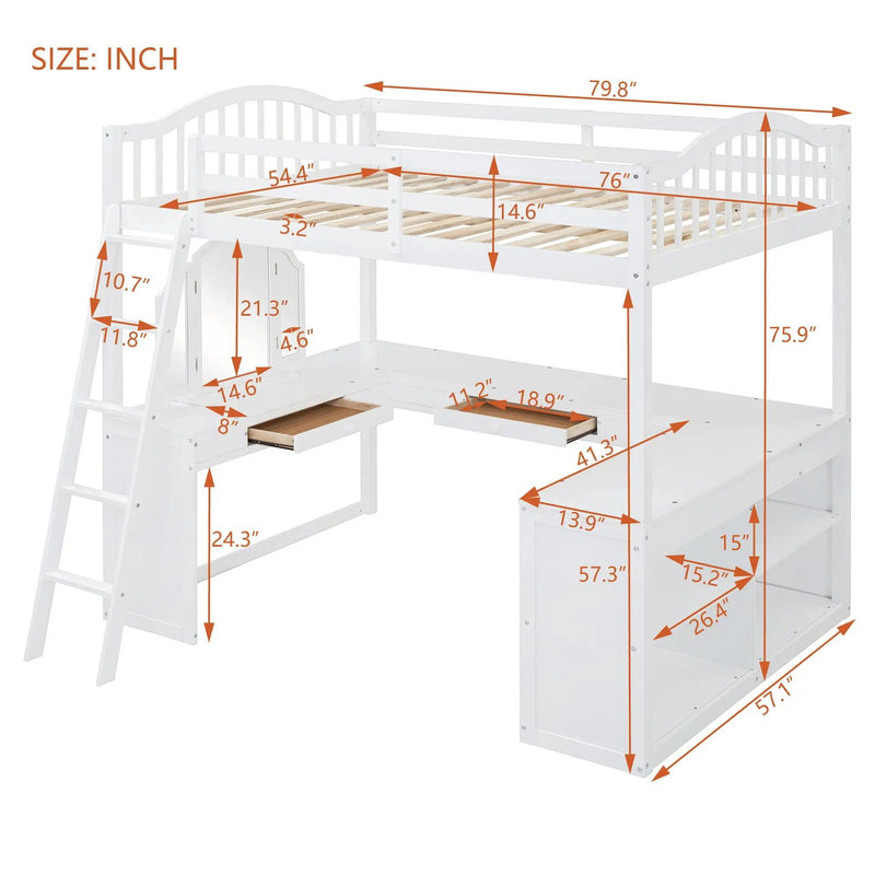 Loft Bed With Drawers, Cabinet, Shelves With Desk by HouseOfZazla