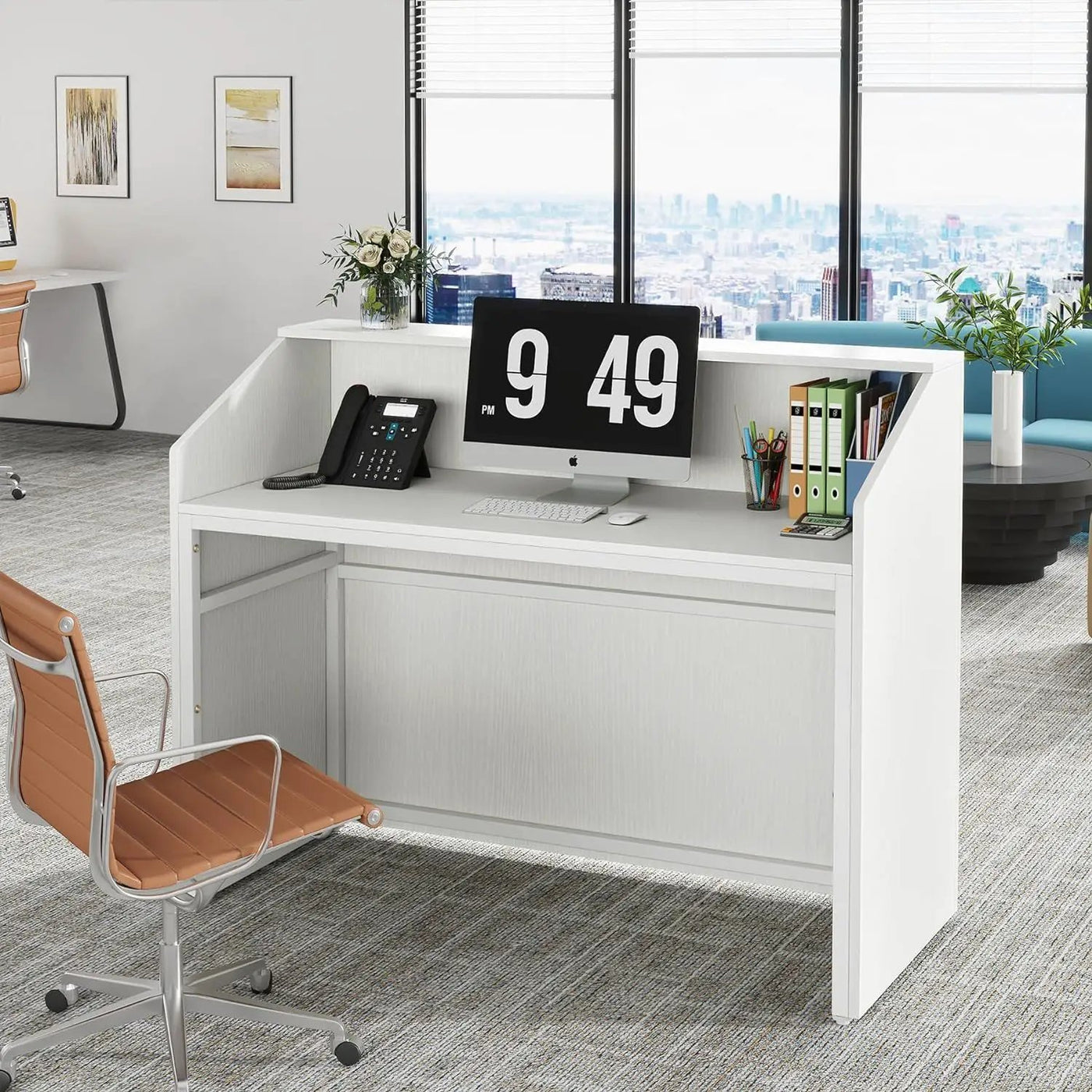Modern Reception Desk, Front Desk Table With Cable Grommet & Privacy Panels by HouseOfZazla