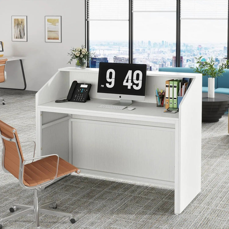 Modern Reception Desk, Front Desk Table With Cable Grommet & Privacy Panels