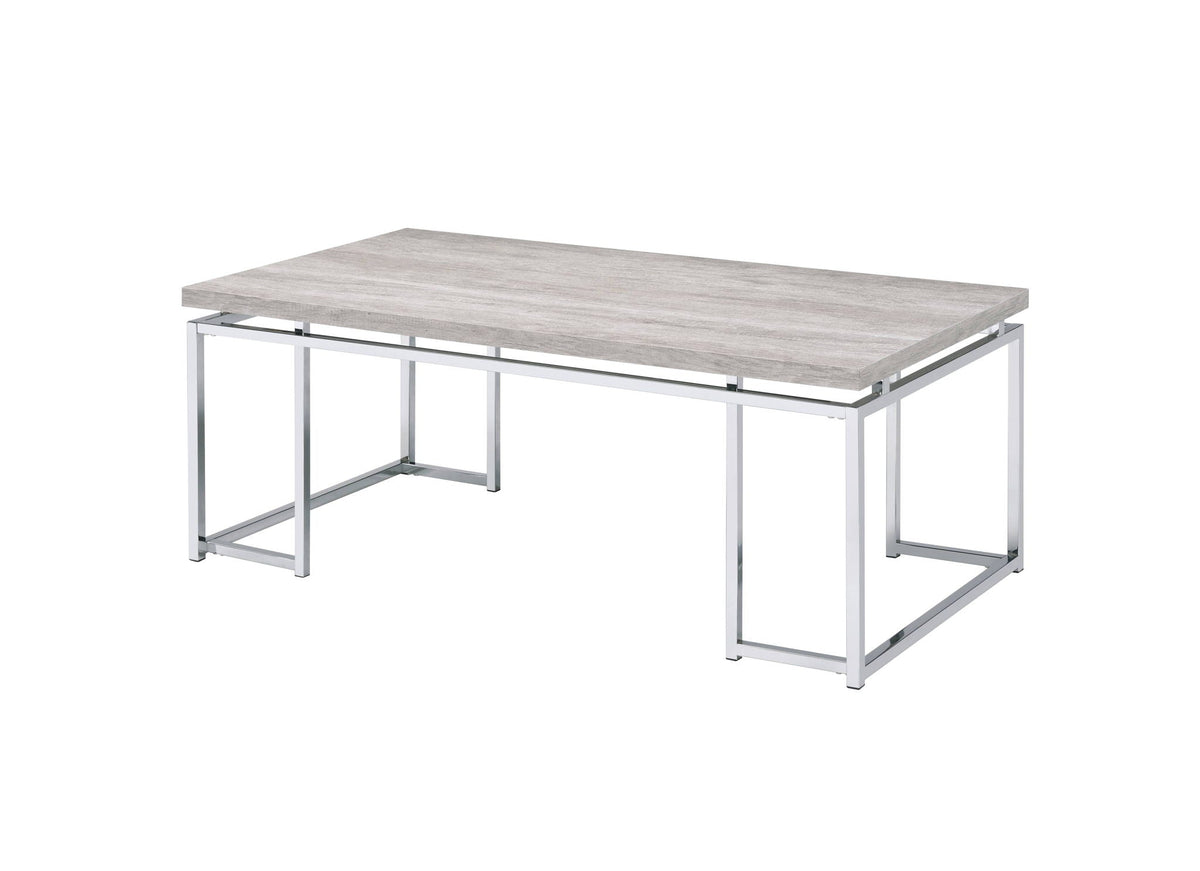 Light Brown Coffee Table with Metal Sled Base - Elegant Details, photo 3 of 8
