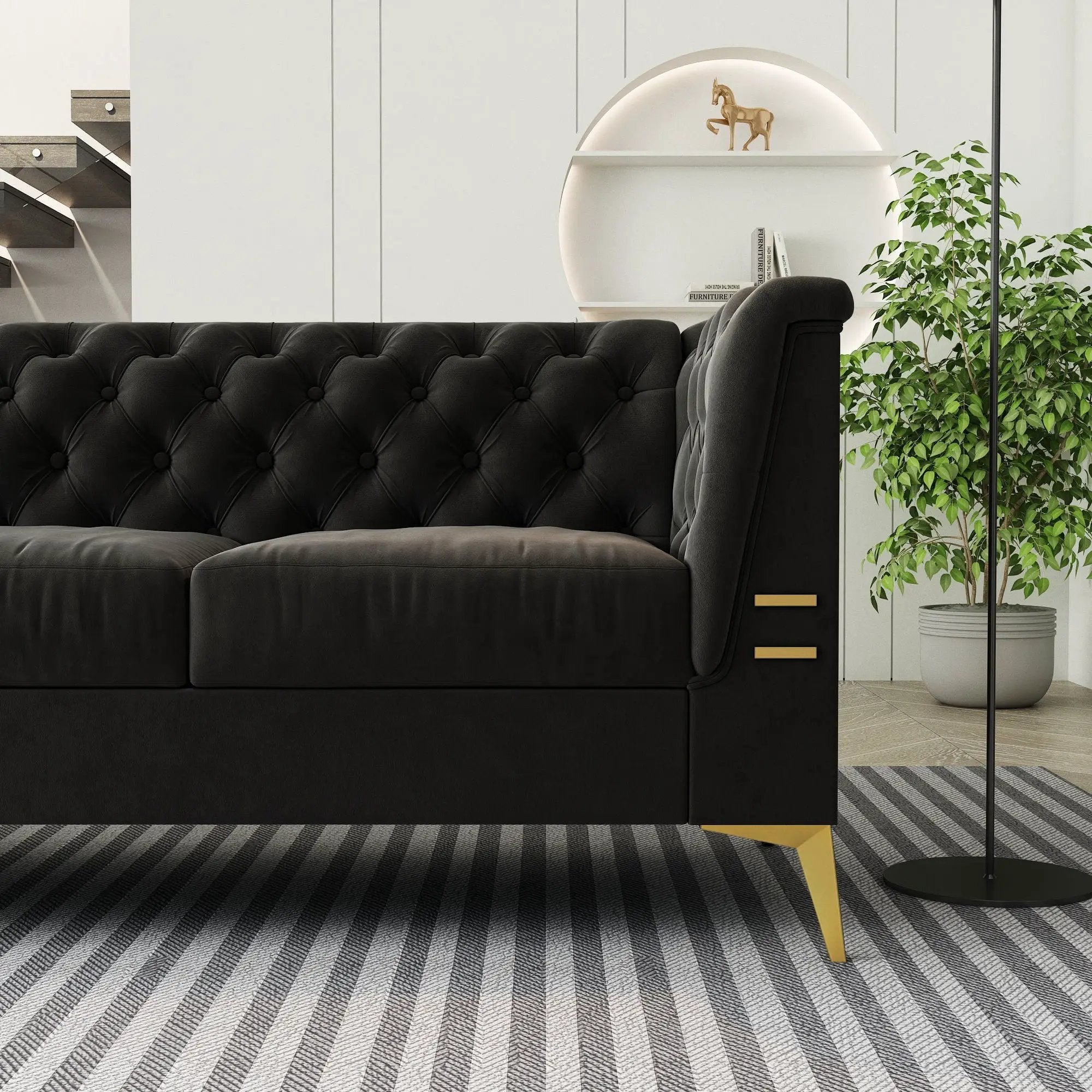 Luxurious Sofa With Legs, Modern Chesterfield Design, Tufted Upholstery, 3 Seat Couch For Living Room And Office by HouseOfZazla