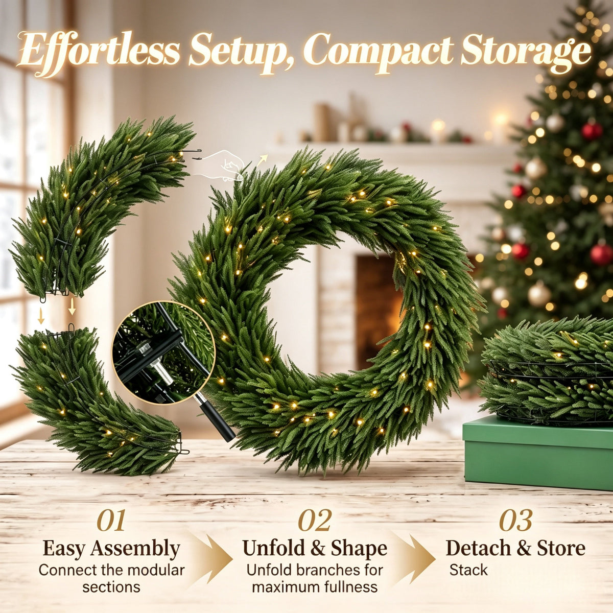 36-Inch Pre-Lit Christmas Wreath with Warm White Lights - Green, photo 5 of 9