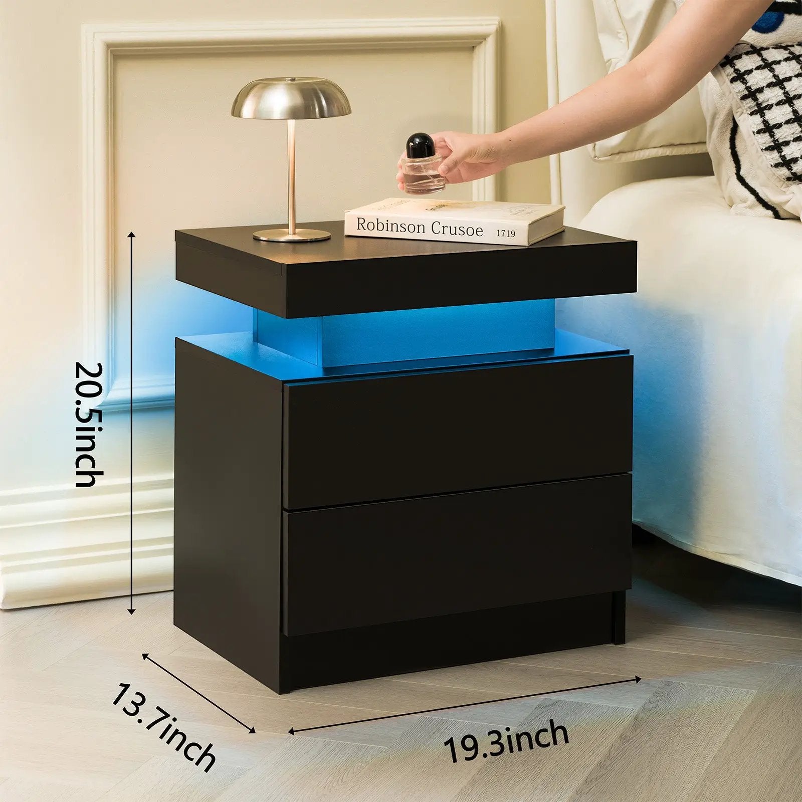 Modern LED Nightstand Bedside Table with 2 Drawers by HouseOfZazla