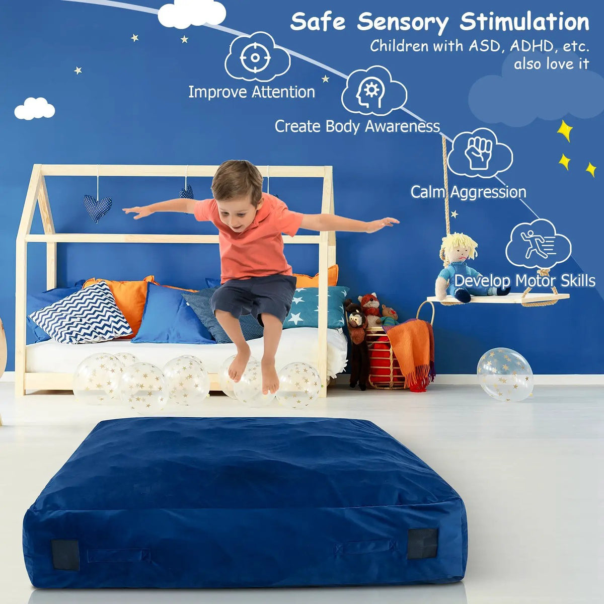 57 x 57 Inch Crash Pad Sensory Mat with Foam Blocks and Washable Velvet Cover by DirectDeals