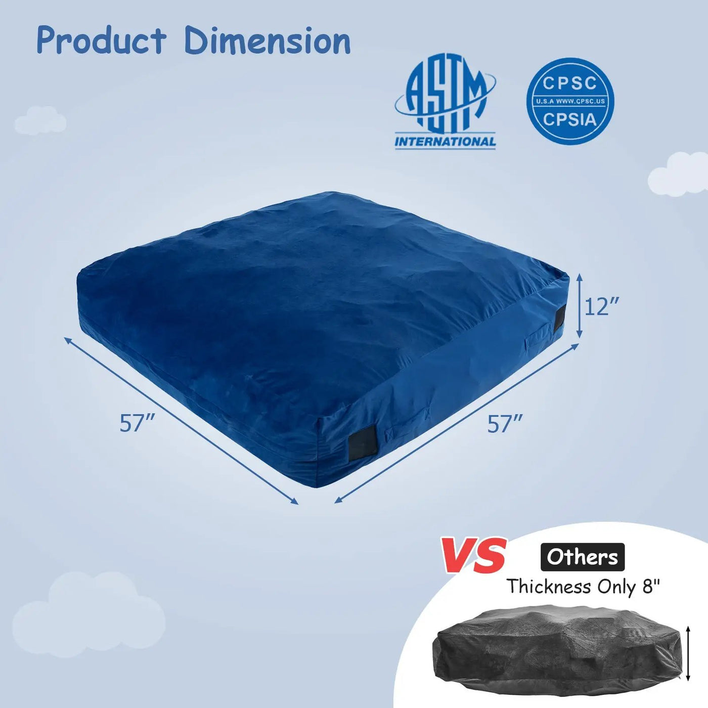57 x 57 Inch Crash Pad Sensory Mat with Foam Blocks and Washable Velvet Cover by DirectDeals