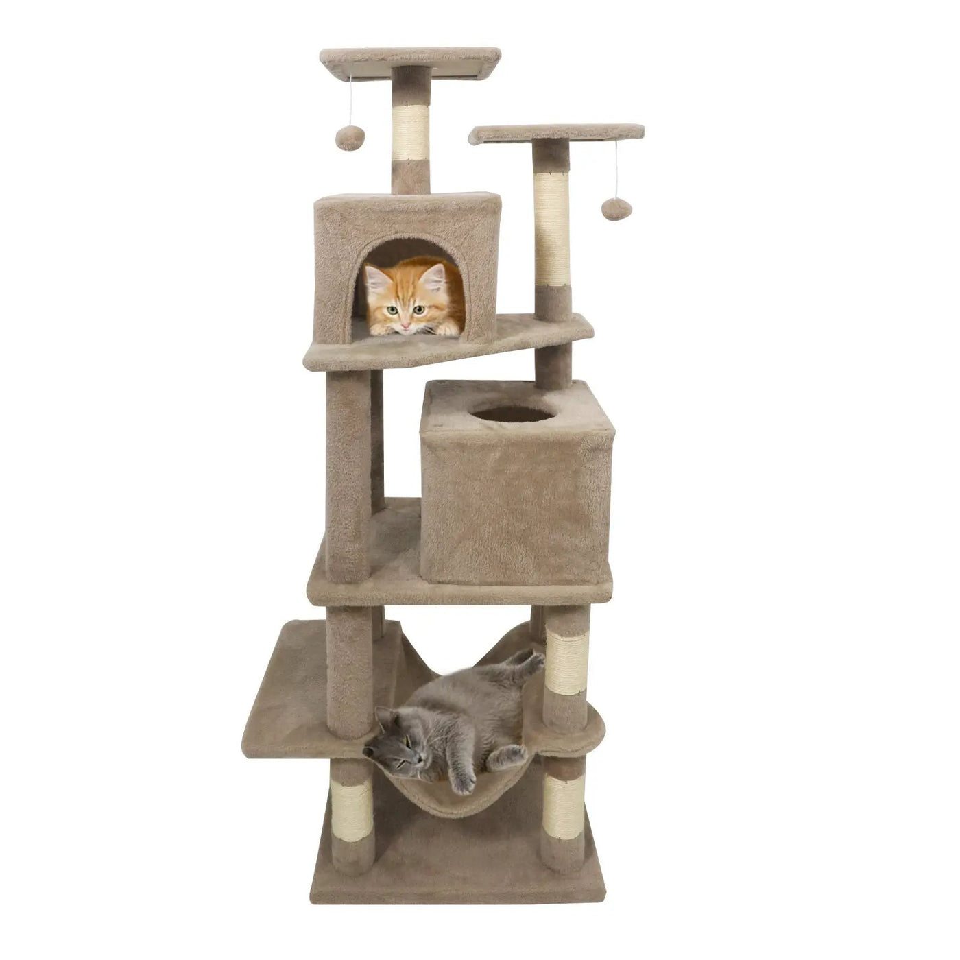57 Inch Cat Tree with Dual Condos and Hammock and 2 Dangling Balls by DirectDeals