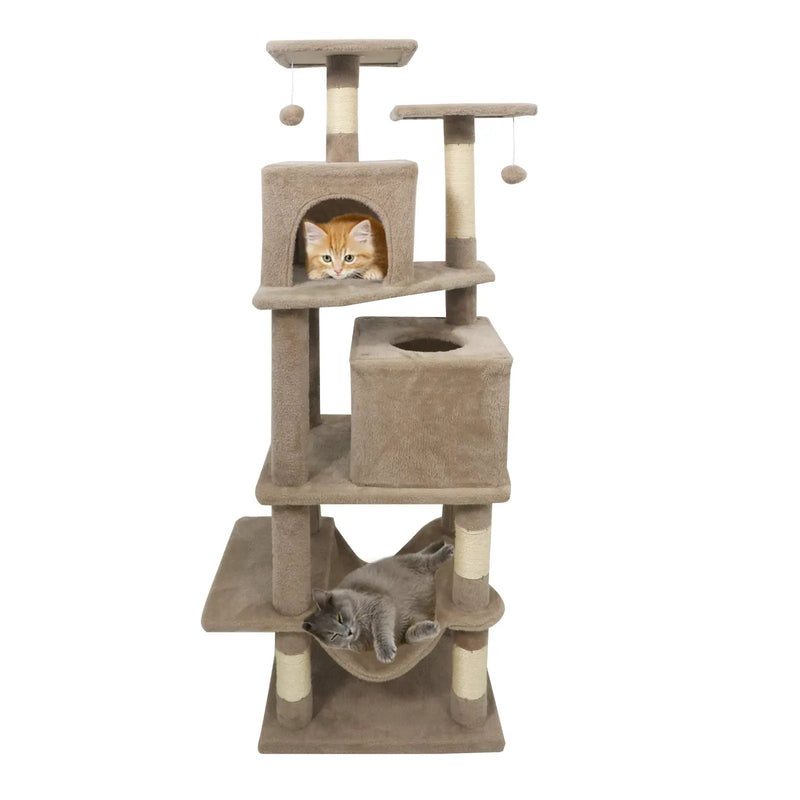 57 Inch Cat Tree with Dual Condos and Hammock and 2 Dangling Balls by DirectDeals