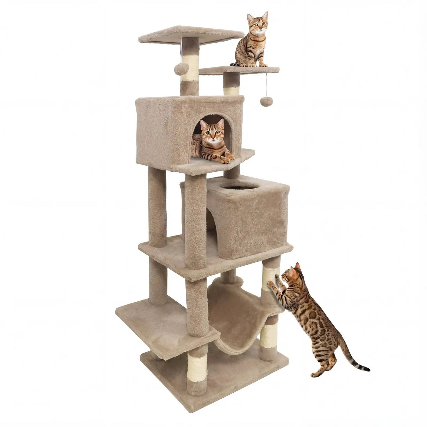57 Inch Cat Tree with Dual Condos and Hammock and 2 Dangling Balls by DirectDeals