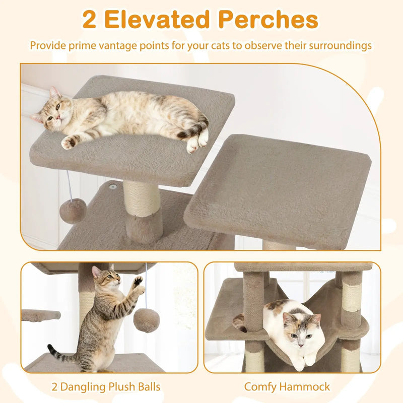 57 Inch Cat Tree with Dual Condos and Hammock and 2 Dangling Balls by DirectDeals